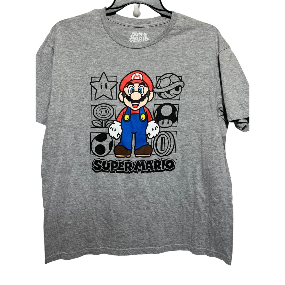 Nintendo Super Mario Graphic T-Shirtโ Mens XL Gray Hybrid Apparel Video Game Tee